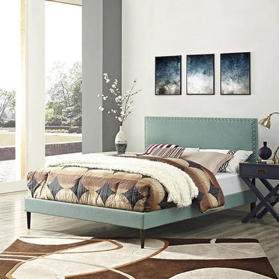 Lyka Fabric Platform Bed Queen 160 x 200 in TeaColor