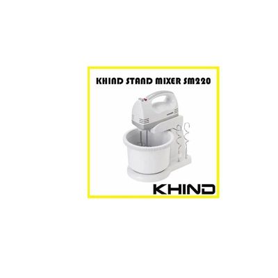 KHIND Stand Mixer - 2.0L Stand Mixer with Powerful 160W Motor, Stainless Steel Bowl, 5 Variable Speeds, and Detachable Design, High Speed Options, White, SM220P