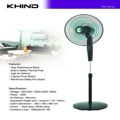 Khind SF16J15R Pedestal Stand Fan with Remote Control and 16-Inch 3 Leaf AS Blade, Dark Grey