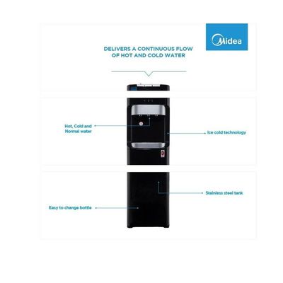 Midea Water Dispenser, Bottom Loading, Hot Cold And Ambient Temperature, Ice Cold Technology, Empty Bottle Indicator, Floor Standing, Child Safety lock, Best for Home, Office & Pantry, Black, YL1633S