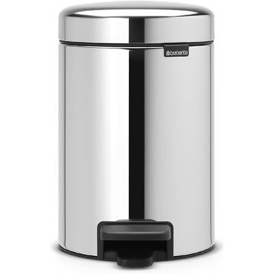 Brabantia NewIcon Pedal Bin 3 L (Brilliant Steel) Soft-Closure Bathroom Rubbish Bin, Removable Inner Bucket 