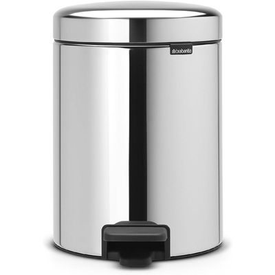 Brabantia NewIcon Pedal Bin 5 L (Brilliant Steel) Soft-Closure Bathroom Rubbish Bin, Removable Inner Bucket 