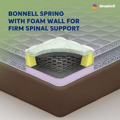 Sleepwell Spine Plus Regular | Visco Rebonded Foam | Super King Bed Size | Bonnell Spring | Neem Fresche Technology | Anti Sag Mattress (200L x 200W x 20H cm)
