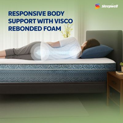 Sleepwell Spine Plus Regular | Visco Rebonded Foam | Super King Bed Size | Bonnell Spring | Neem Fresche Technology | Anti Sag Mattress (200L x 200W x 20H cm)