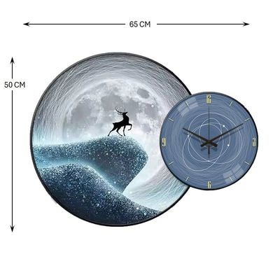 Wall Clock with Painting Moon Round