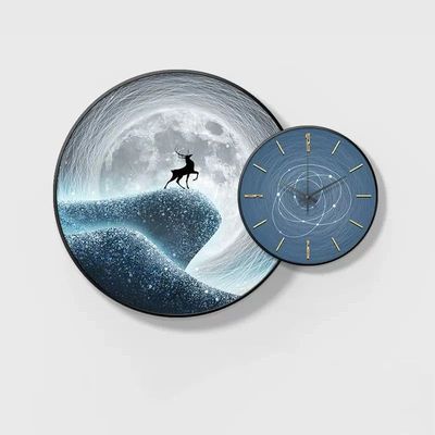 Wall Clock with Painting Moon Round