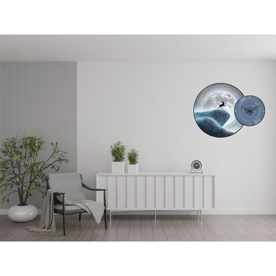 Wall Clock with Painting Moon Round