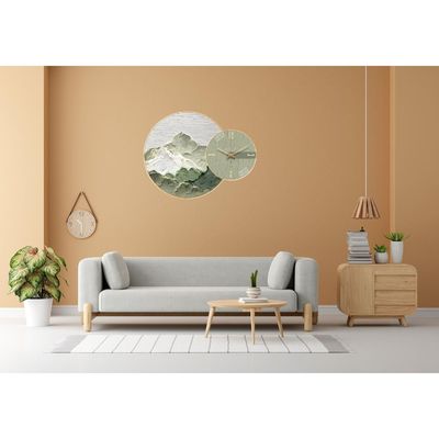 Wall Clock with Painting Mountain Round