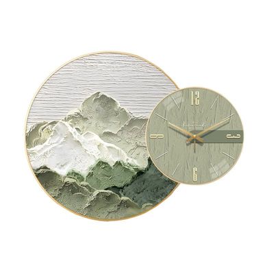 Wall Clock with Painting Mountain Round