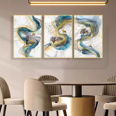 Wavy with Deers Set of 3 abstract painting