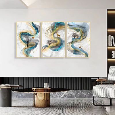 Wavy with Deers Set of 3 abstract painting