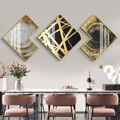 Black & Gold Wall Painting (50x50 cm - Set of 3)