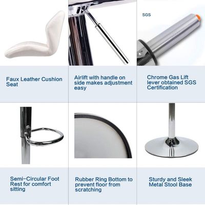 PU Leather Bar Stool Adjustable Height Swivel Hydraulic Bar With Backrest 360Â° Swivel (White)