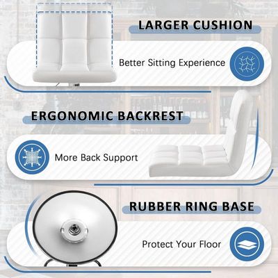Bar Stools Modern PU Leather Adjustable Swivel Barstools, Armless Hydraulic Kitchen Counter Bar Stool Synthetic Leather Extra Height Square Island Barstool with Back (White)