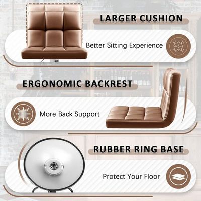 Bar Stools Modern PU Leather Adjustable Swivel Barstools, Armless Hydraulic Kitchen Counter Bar Stool Synthetic Leather Extra Height Square Island Barstool with Back (Brown)