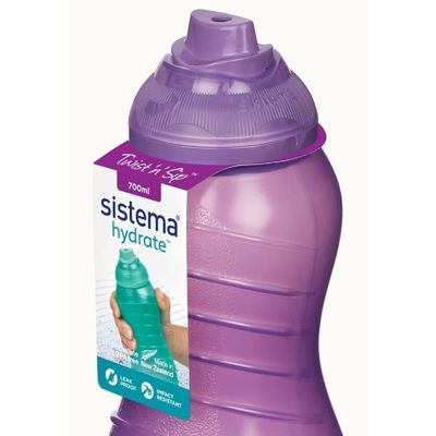 Sistema 700ml Water Bottle (Purple): BPA-Free, Reusable & Davina Twist N Sip,Hygienic Lid & Easy to Use - Fun & Leakproof.