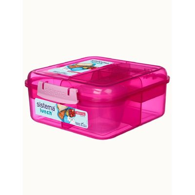 Sistema Bento Cube Lunch Box with Compartments 1.25L (Pink): Keep Food Fresh & Organized with BPA-Free & Leakproof