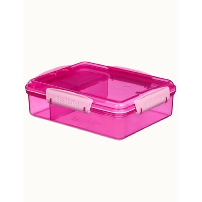 Sistema Snack Attack  Duo Lunch Box (Pink, 975ml): Great for School or Work, Leakproof & On-the-Go Snacks - BPA-Free & Reusable