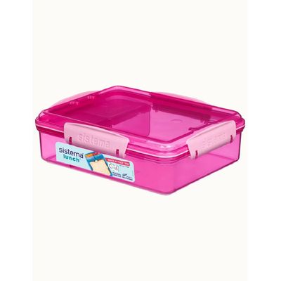 Sistema Snack Attack  Duo Lunch Box (Pink, 975ml): Great for School or Work, Leakproof & On-the-Go Snacks - BPA-Free & Reusable