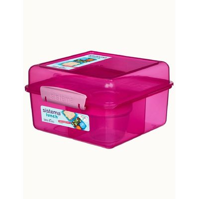 Sistema Lunch Cube Max with Yogurt 2L (Pink): Spacious Lunch Kit & Snack Pot - BPA-Free & Leakproof - Perfect for Portions & Snacks.