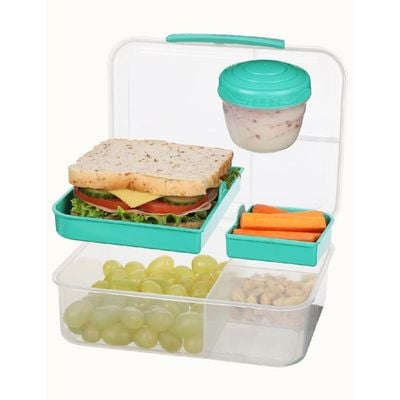 Sistema Bento Lunch To Go 1.65L, portable & Stackable for Work, Schools, featuring easy locking clip with multi-compartments. Is Microwave, Dishwasher safe and BPA Free, Green