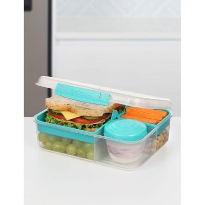 Sistema Bento Lunch To Go 1.65L, portable & Stackable for Work, Schools, featuring easy locking clip with multi-compartments. Is Microwave, Dishwasher safe and BPA Free, Green