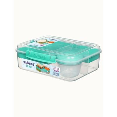 Sistema Bento Lunch To Go 1.65L, portable & Stackable for Work, Schools, featuring easy locking clip with multi-compartments. Is Microwave, Dishwasher safe and BPA Free, Green