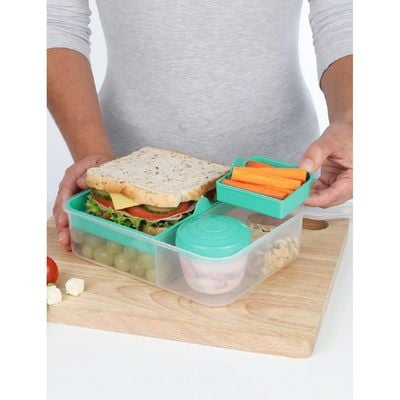 Sistema Bento Lunch To Go 1.65L, portable & Stackable for Work, Schools, featuring easy locking clip with multi-compartments. Is Microwave, Dishwasher safe and BPA Free, Green