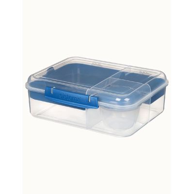 Sistema Bento Lunch To Go 1.65L, portable & Stackable for Work, Schools, featuring easy locking clip with multi-compartments. Is Microwave, Dishwasher safe and BPA Free, Blue