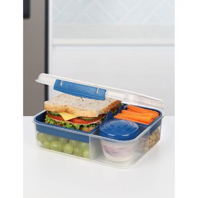 Sistema Bento Lunch To Go 1.65L, portable & Stackable for Work, Schools, featuring easy locking clip with multi-compartments. Is Microwave, Dishwasher safe and BPA Free, Blue