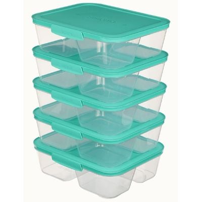 Sistema Meal Prep Nest IT 870ML Set of 5 are stackable multi-compartment food storage containers, are Microwave, Dishwasher, Freezer safe and BPA Free. Green Lids