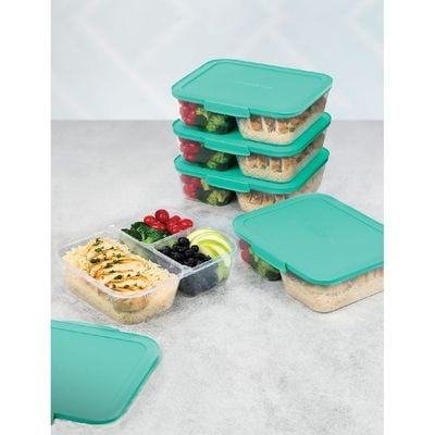 Sistema Meal Prep Nest IT 870ML Set of 5 are stackable multi-compartment food storage containers, are Microwave, Dishwasher, Freezer safe and BPA Free. Green Lids