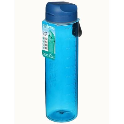 Sistema 1 Liter Tritan Bottle, sleek design made of high-quality plastic has easy opener with wide mouth sipper, leak proof & impact resistant, BPA Free. Blue