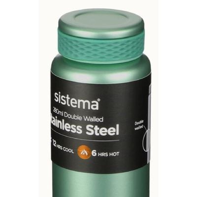 Sistema 280ML Chic Stainless-Steel Bottle, designed with double walled insulation and 100% Leak Proof to keep drinks Hot & Cool, BPA Free. Green.