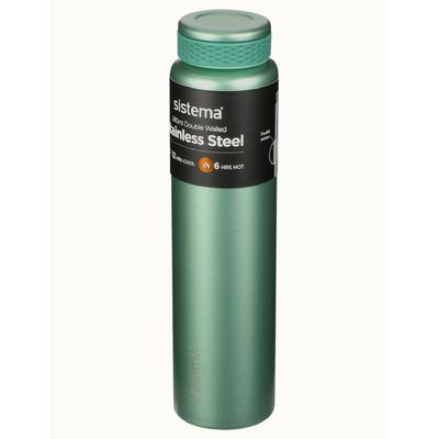 Sistema 280ML Chic Stainless-Steel Bottle, designed with double walled insulation and 100% Leak Proof to keep drinks Hot & Cool, BPA Free. Green.