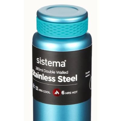 Sistema 280ML Chic Stainless-Steel Bottle, designed with double walled insulation and 100% Leak Proof to keep drinks Hot & Cool, BPA Free. Teal.