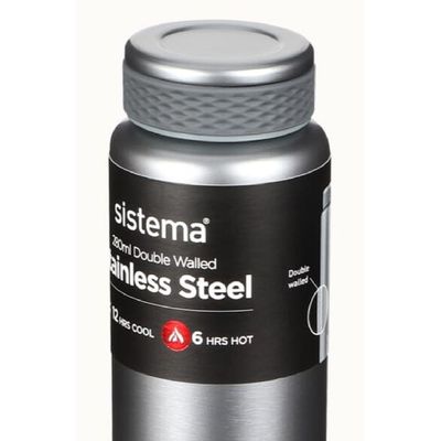 Sistema 280ML Chic Stainless-Steel Bottle, designed with double walled insulation and 100% Leak Proof to keep drinks Hot & Cool, BPA Free. Silver.