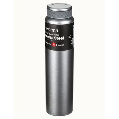 Sistema 280ML Chic Stainless-Steel Bottle, designed with double walled insulation and 100% Leak Proof to keep drinks Hot & Cool, BPA Free. Silver.