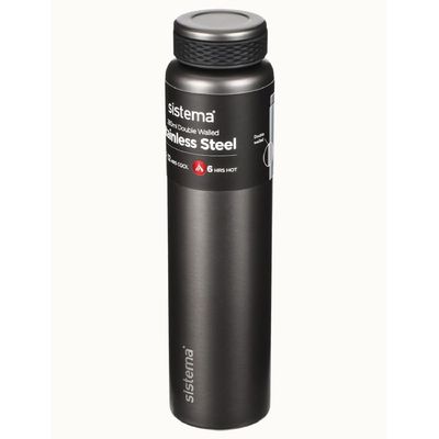 Sistema 280ML Chic Stainless-Steel Bottle, designed with double walled insulation and 100% Leak Proof to keep drinks Hot & Cool, BPA Free. Dark Grey.