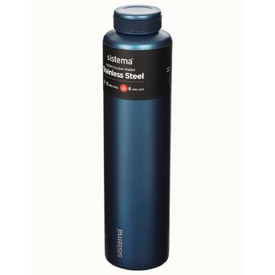 Sistema 600ML Chic Stainless-Steel Bottle, designed with double walled insulation and 100% Leak Proof to keep drinks Hot & Cool, BPA Free. Blue.