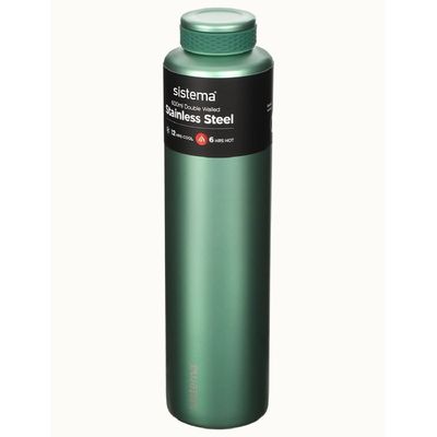 Sistema 600ML Chic Stainless-Steel Bottle, designed with double walled insulation and 100% Leak Proof to keep drinks Hot & Cool, BPA Free. Green.