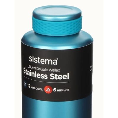 Sistema 600ML Chic Stainless-Steel Bottle, designed with double walled insulation and 100% Leak Proof to keep drinks Hot & Cool, BPA Free. Teal.