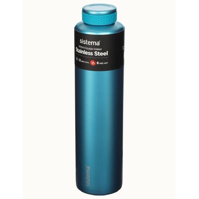 Sistema 600ML Chic Stainless-Steel Bottle, designed with double walled insulation and 100% Leak Proof to keep drinks Hot & Cool, BPA Free. Teal.