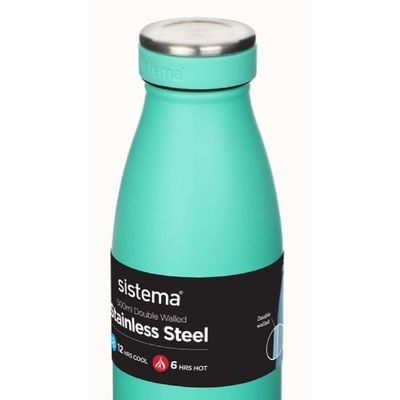 Sistema 500ML Chic Stainless-Steel Bottle, designed with double walled insulation and 100% Leak Proof to keep drinks Hot & Cool, BPA Free. Green.