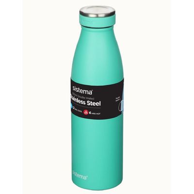 Sistema 500ML Chic Stainless-Steel Bottle, designed with double walled insulation and 100% Leak Proof to keep drinks Hot & Cool, BPA Free. Green.