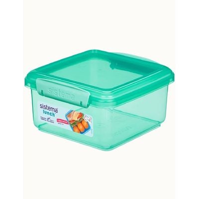 Sistema 1.2 Liter Lunch Box Plus, Green, is Stackable & Durable with easy Locking Clips to keep food sealed, Microwave & Dishwasher safe and BPA Free. 