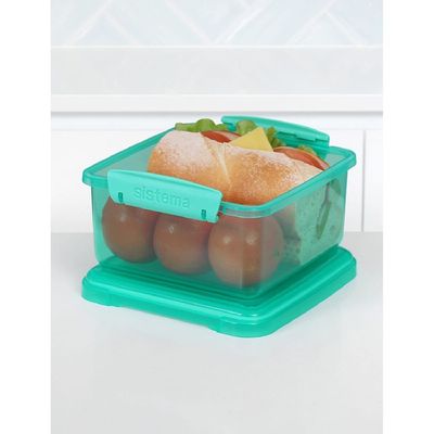 Sistema 1.2 Liter Lunch Box Plus, Green, is Stackable & Durable with easy Locking Clips to keep food sealed, Microwave & Dishwasher safe and BPA Free. 