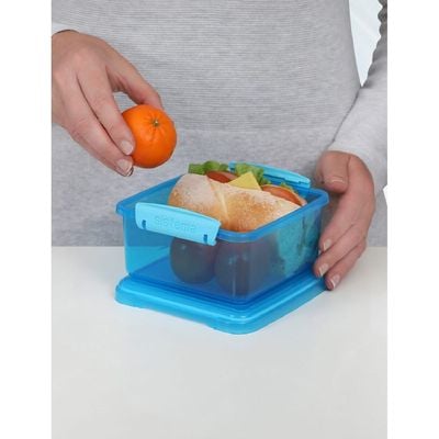 Sistema 1.2 Liter Lunch Box Plus, Blue, is Stackable & Durable with easy Locking Clips to keep food sealed, Microwave & Dishwasher safe and BPA Free. 