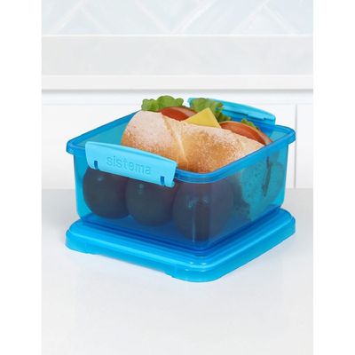 Sistema 1.2 Liter Lunch Box Plus, Blue, is Stackable & Durable with easy Locking Clips to keep food sealed, Microwave & Dishwasher safe and BPA Free. 