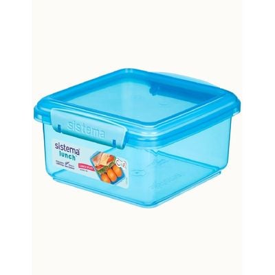 Sistema 1.2 Liter Lunch Box Plus, Blue, is Stackable & Durable with easy Locking Clips to keep food sealed, Microwave & Dishwasher safe and BPA Free. 